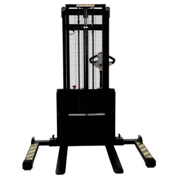 Double Mast Stacker with Powered Drive and Powered Lift - Features: Adjustable Forks / Adjustable Support Legs (works with pallets & skids)., , Raised Height: 101", Uniform Capacity (lbs) 0"-62" RH: 2,200 lbs., Model: S-101-AA-DM Double Mast Fully Powered Electric Stacker up to 118"H